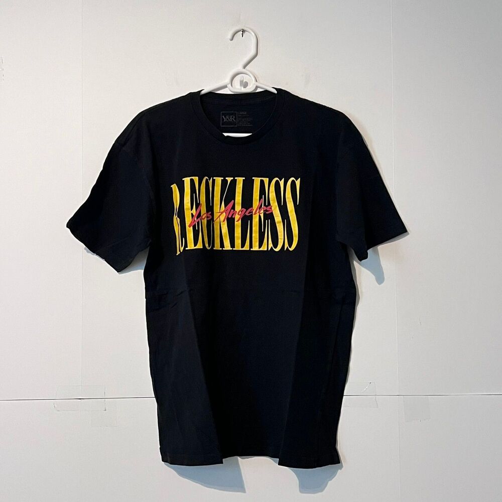 Young & Reckless Mens T-Shirt Size L Black Los Angeles Graphic Print All Cotton